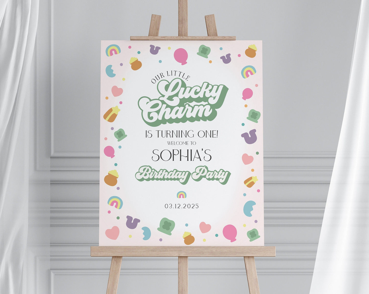 Lucky Shamrock St Patricks Birthday Party Welcome Sign Template, instant download March 1st Birthday for girl, Irish Birthday Decor