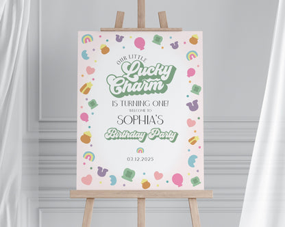 Lucky Shamrock St Patricks Birthday Party Welcome Sign Template, instant download March 1st Birthday for girl, Irish Birthday Decor