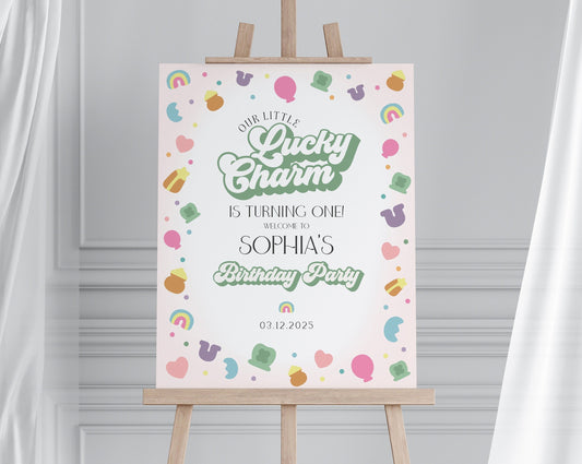 Lucky Shamrock St Patricks Birthday Party Welcome Sign Template, instant download March 1st Birthday for girl, Irish Birthday Decor