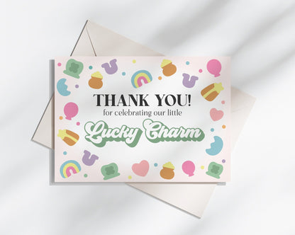 Lucky Shamrock St Patricks Thank You Card Printable Template for Birthday or Baby Shower, instant download, March Irish Birthday for girl