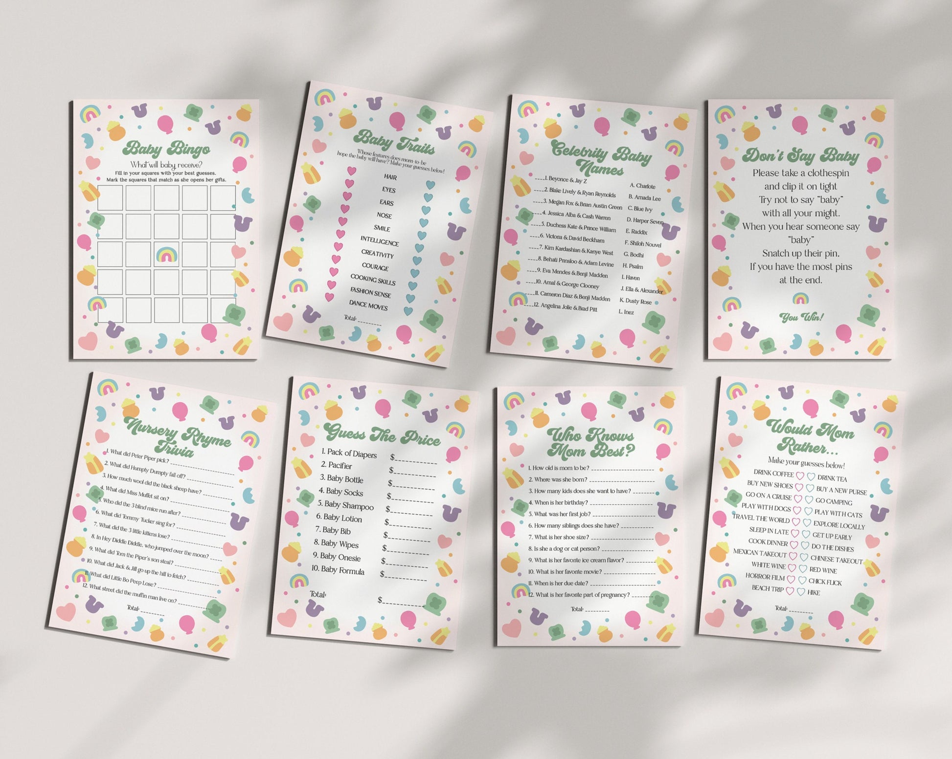 Lucky Shamrock St Patricks Baby Shower Games Bundle, instant download March baby shower for girl, Irish Luck Baby Shower Decor