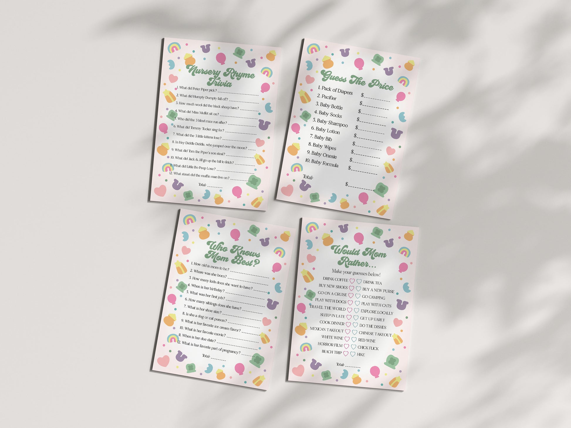 Lucky Shamrock St Patricks Baby Shower Games Bundle, instant download March baby shower for girl, Irish Luck Baby Shower Decor