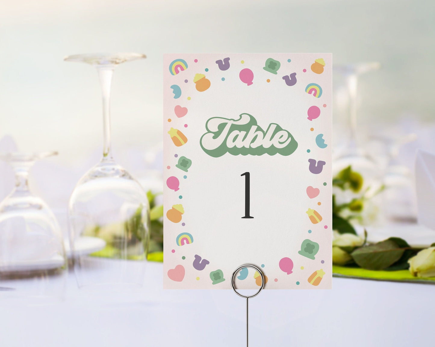 Lucky Shamrock St Patricks Table Number Cards Printable Template for Irish Baby Shower or March Birthday Party, instant download