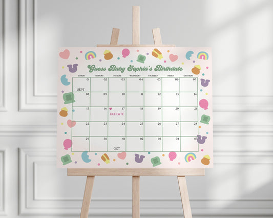 Lucky Shamrock St Patricks Baby Shower Guess the Date Game Template, instant download March baby shower for girl, Irish Luck Baby Shower