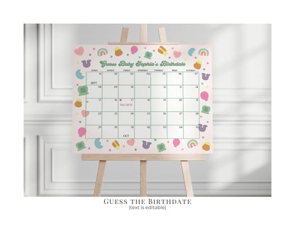 Lucky Shamrock St Patricks Baby Shower Guess the Date Game Template, instant download March baby shower for girl, Irish Luck Baby Shower