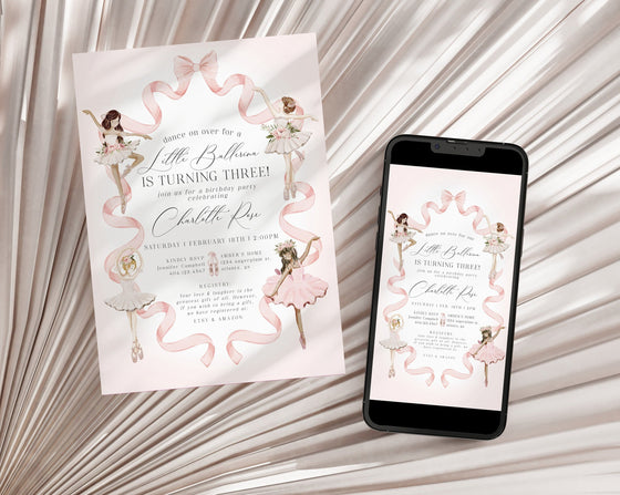 Little Ballerina Birthday Invitation Bundle Instant Download, Dance and Twirl Ballet Birthday Party for Girl Tutu Cute Pink Ballet Printable