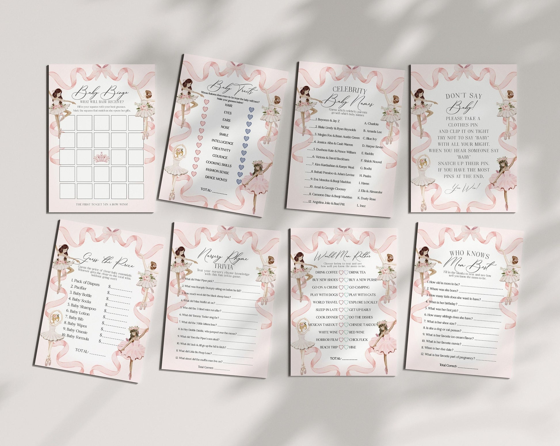 Little Ballerina Baby Shower Games Bundle, instant download Dance and Twirl Tutu Excited Ballet Baby Shower for Girl Pink Ballerina