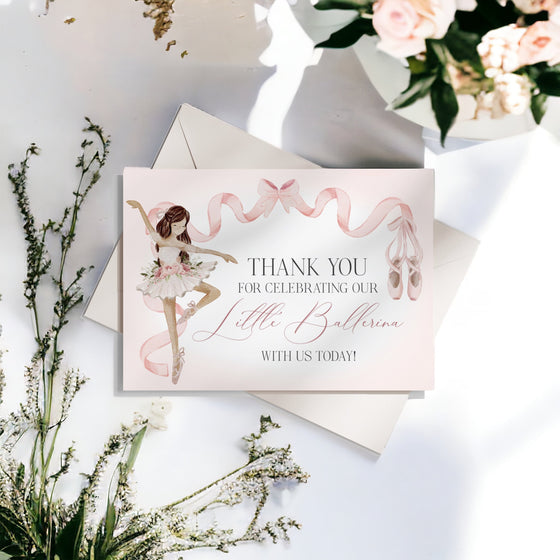 Little Ballerina Thank You Card for Ballet Birthday or Girl Baby Shower Printable Template, instant download Dance and Twirl Tutu Excited