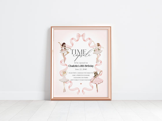 Little Ballerina Time Capsule Printable Template for Ballet Birthday Party for Girl, Dance and Twirl Tutu Cute Pink Ballet Birthday Decor