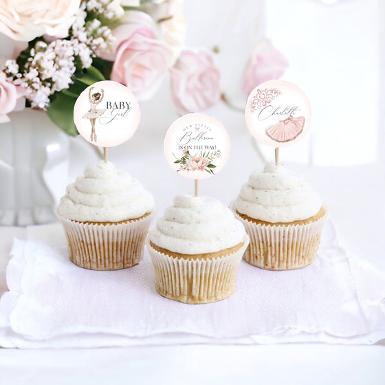 Little Ballerina Cupcake Toppers Printable for Ballet Baby Shower for Girl, Dance and Twirl Tutu Excited Ballet Baby Shower Pink Ballerina