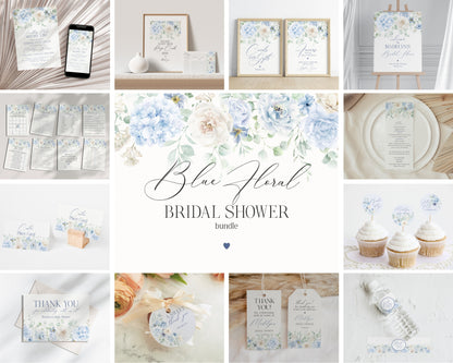 Blue Floral Bridal Shower Printable Bundle, Something Blue Before I Do spring bridal shower, Light Blue Hydrangeas Flowers instant download