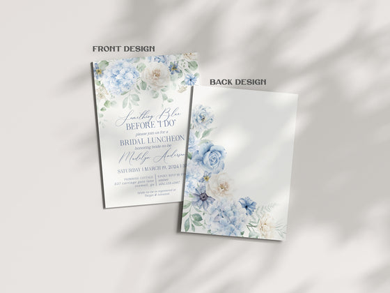 Blue Floral Bridal Shower Invitation Bundle Printable Template, Something Blue Before I Do spring bridal shower Light Blue Hydrangea Flowers