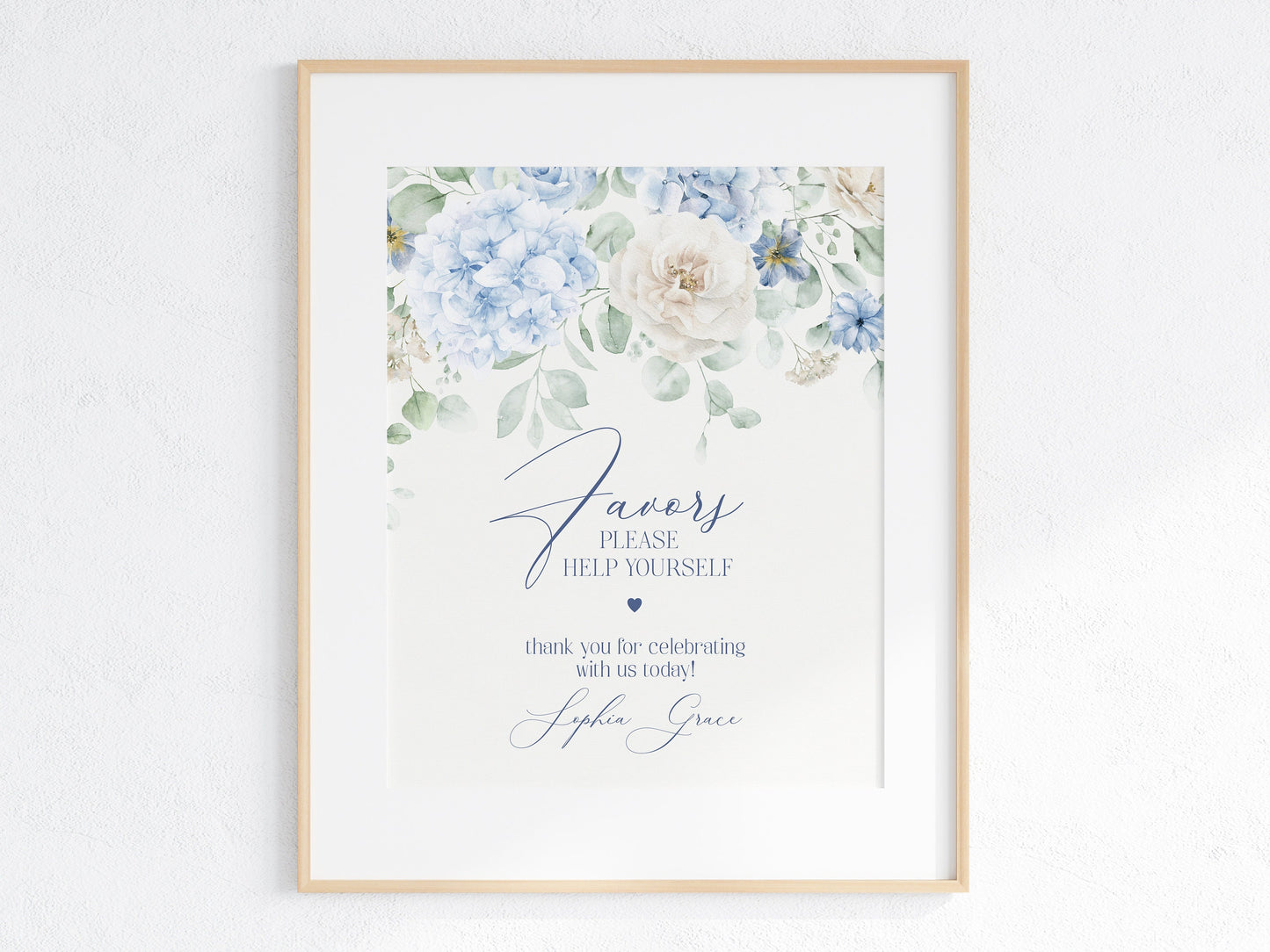 Blue Floral Cards & Gifts and Favors Sign Printable Template, Baby in Bloom baby shower for spring, Something Blue Before I Do bridal shower