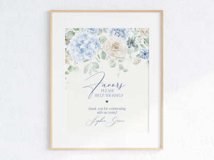 Blue Floral Cards & Gifts and Favors Sign Printable Template, Baby in Bloom baby shower for spring, Something Blue Before I Do bridal shower