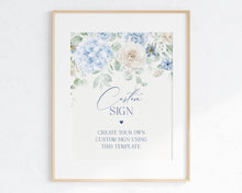  Blue Floral Custom Sign Printable Party Decor for Baby or Bridal Shower, Baby in Bloom baby shower for spring Light Blue Hydrangea Flowers