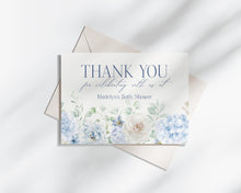  Blue Floral Thank You Card Printable Template, Blue Baby in Bloom baby shower for spring Light Blue Hydrangeas Something Blue Before I Do