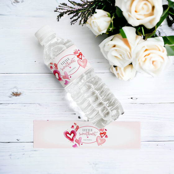 Little Sweetheart Water Bottle and Napkin Wrap for February Baby Shower or Birthday, Valentines heart theme birthday for girl Printable