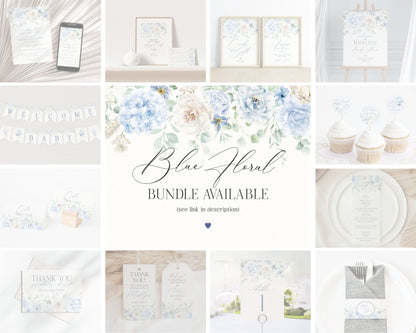 Blue Floral Table Number Cards Printable Template, Something Blue Before I Do spring bridal shower Light Blue Hydrangea Baby in Bloom