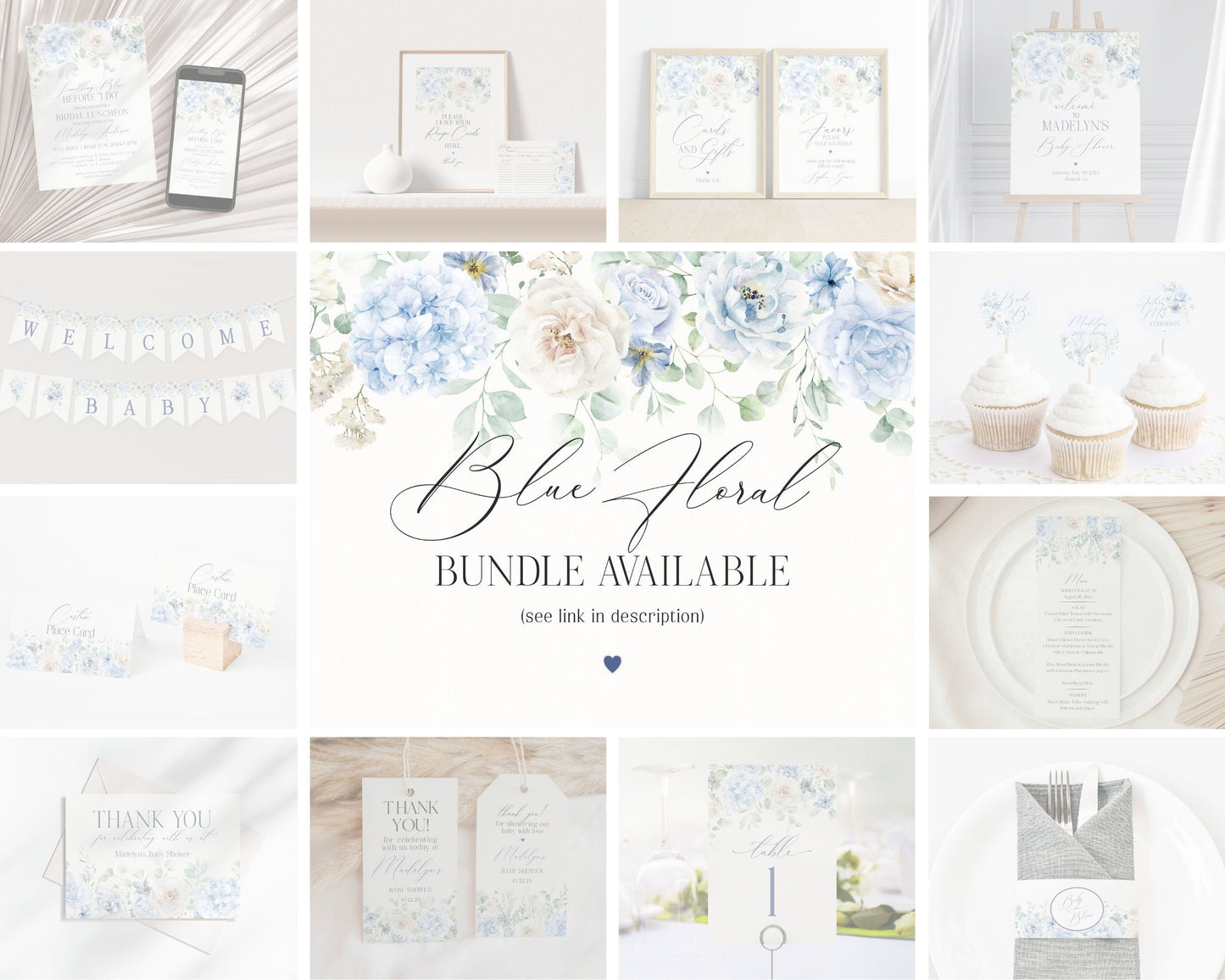 Blue Floral Baby Shower Guess the Date Game Template, Blue Baby in Bloom baby shower for spring Light Blue Hydrangea Flowers download