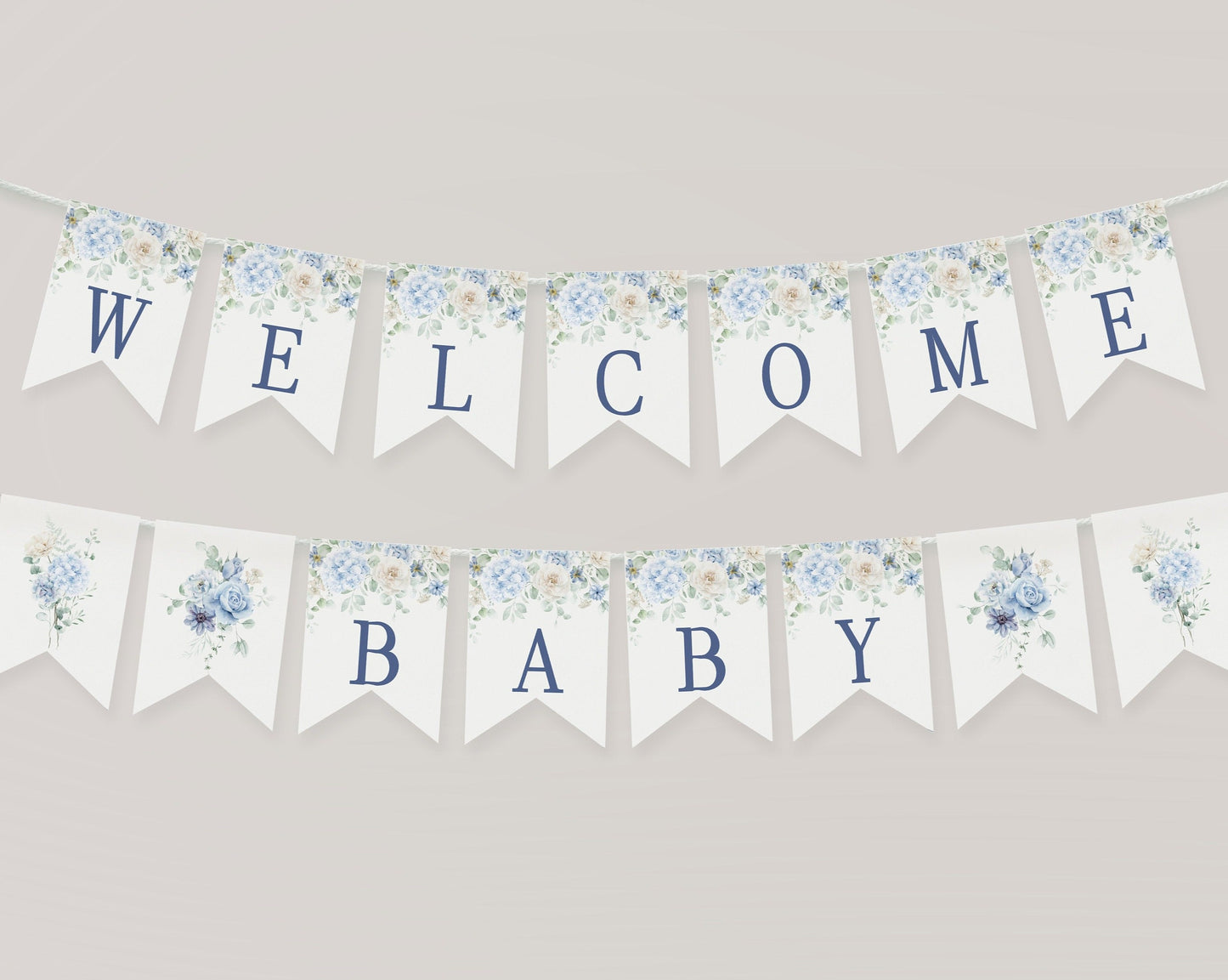 Blue Floral Baby Shower Banner Printable Template, Blue Baby in Bloom baby shower for spring Light Blue Hydrangea Flowers download