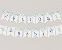  Blue Floral Baby Shower Banner Printable Template, Blue Baby in Bloom baby shower for spring Light Blue Hydrangea Flowers download