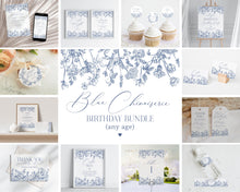  Blue Chinoiserie Birthday Bundle Printable Template, any age Elegant Blue Toile Decor for Birthday Party, French Theme Spring Birthday Party