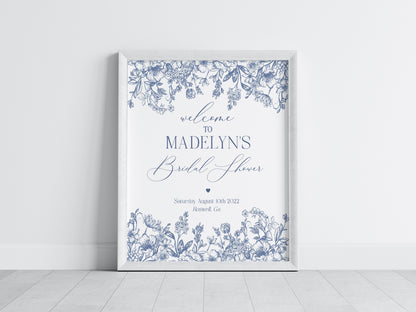 Blue Chinoiserie Bridal Shower Welcome Sign Printable Template, Something Blue Before I Do, Spring Bridal Shower Toile Decor French Shower