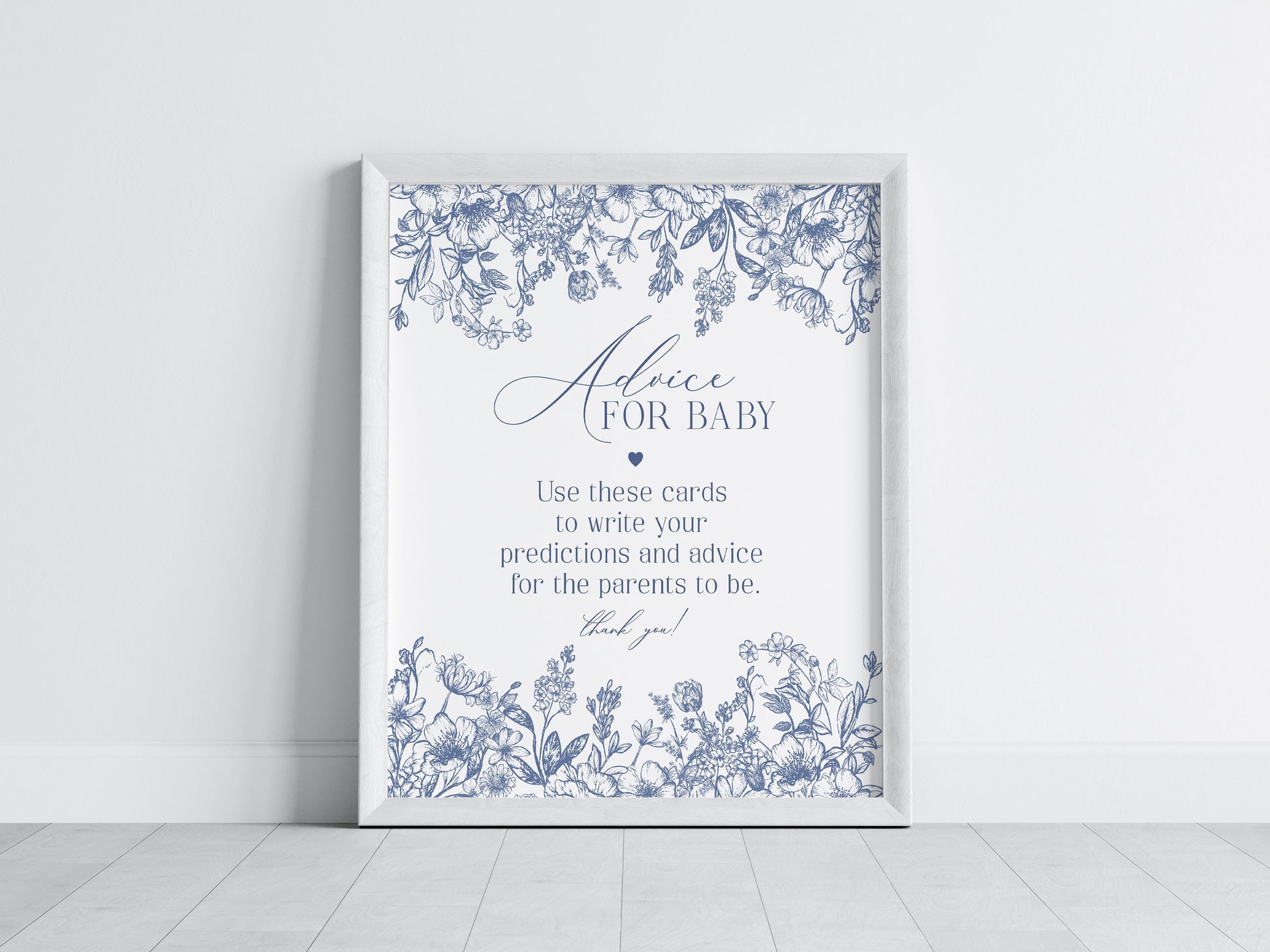 Blue Chinoiserie Advice for Baby Cards Printable Template, Blue Baby in Bloom Elegant Baby Shower Spring Toile Shower Decor French Shower