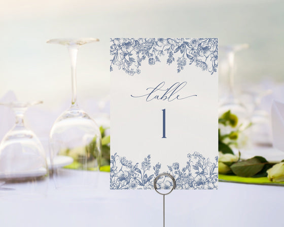 Blue Chinoiserie Table Number Cards Printable Template, Something Blue Before I Do spring bridal shower Light Blue Baby in Bloom