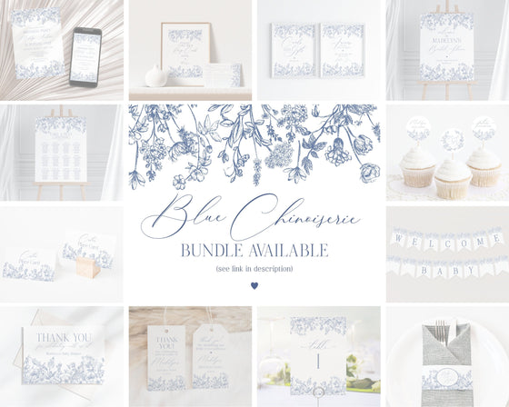 Blue Chinoiserie Table Number Cards Printable Template, Something Blue Before I Do spring bridal shower Light Blue Baby in Bloom