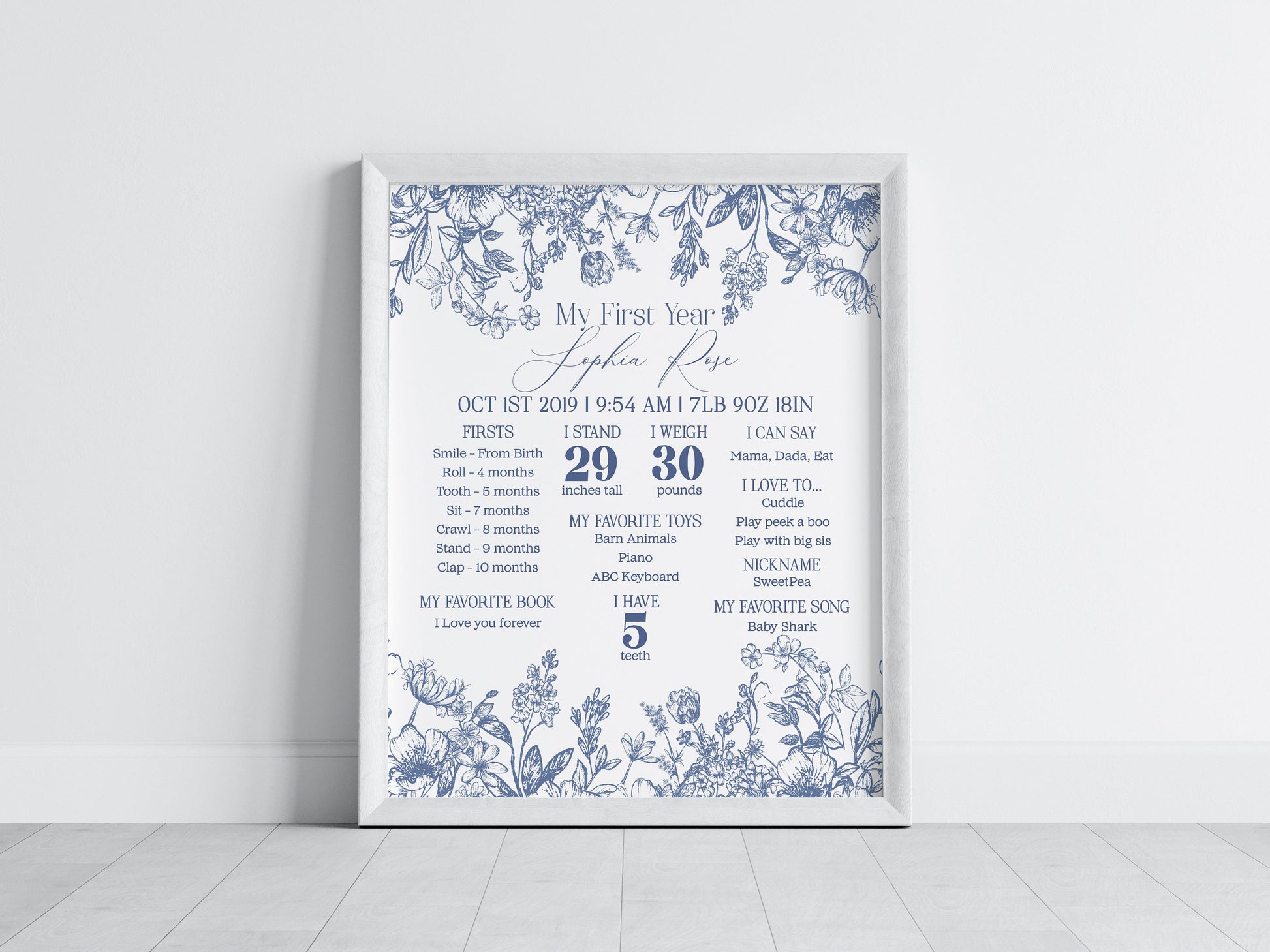 Blue Chinoiserie First Year Milestone Sign Instant Download, Elegant Blue Toile Decor for Birthday Party, French Theme Birthday Party Spring