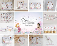  Mermaid Baby Shower Bundle Printable Party Decor, enchanted under the sea baby shower for girl, pastel magical mermaid underwater party