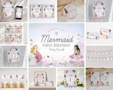  Mermaid First Birthday Party Bundle Printable Template, enchanted under the sea 1st birthday for girl, pastel magical mermaid pool party