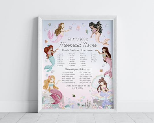 Mermaid Birthday Whats Your Mermaid Name Printable Template, enchanted under the sea birthday for girl, pastel magical mermaid pool party