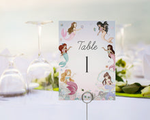  Mermaid Table Number Card Printable Template, enchanted under the sea baby shower or birthday for girl, pastel magical mermaid underwater