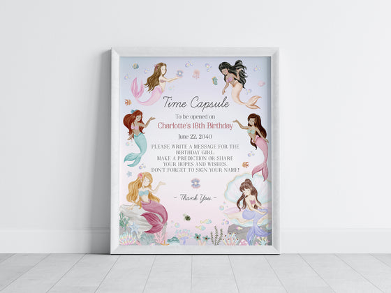 Mermaid Birthday Time Capsule Printable Template, enchanted under the sea birthday party for girl, pastel magical mermaid pool party