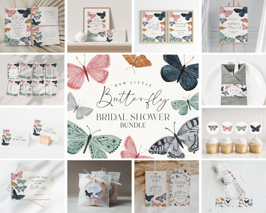 Boho Butterfly Bridal Shower Bundle Printable Template, Enchanted butterfly party package for fall spring bridal shower Garden Bridal Brunch