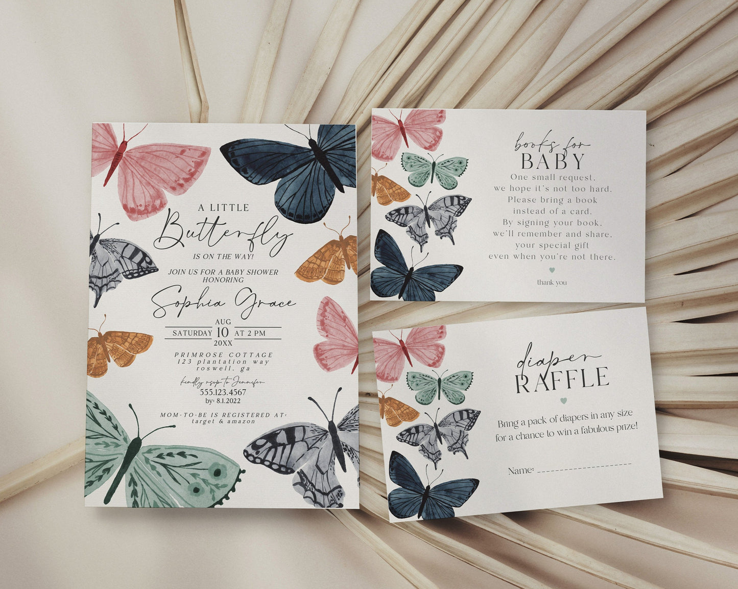 Boho Butterfly Baby Shower Invitation Template, enchanted butterfly kisses for fall spring girl baby shower, a little butterfly on the way