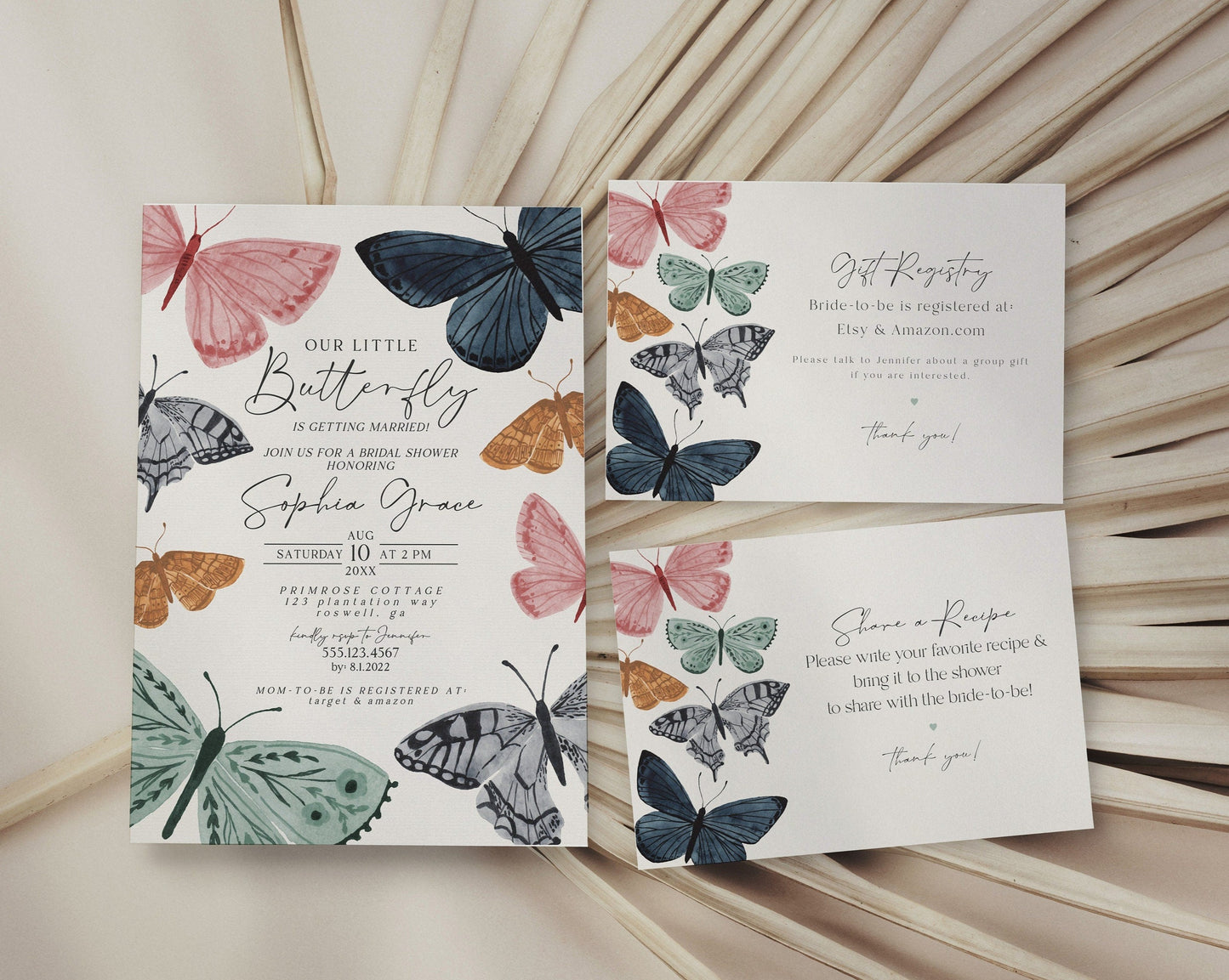 Boho Butterfly Bridal Shower Invitation Printable Template, enchanted butterfly kisses party for fall or spring bridal shower