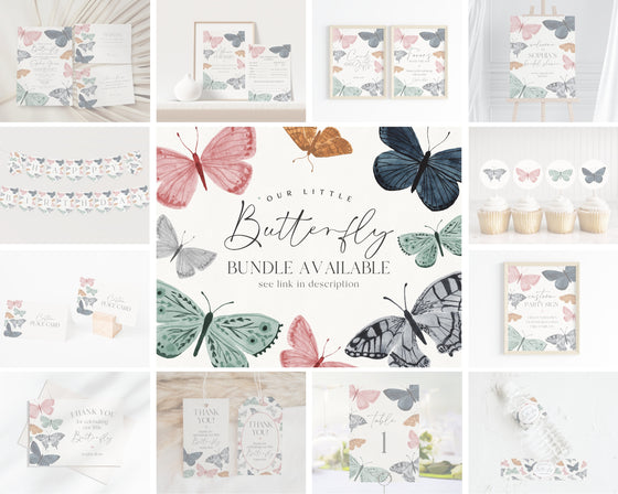 Boho Butterfly Place Cards Printable Template for Birthday or Baby Shower for girl, enchanted summer garden party, flutter on over