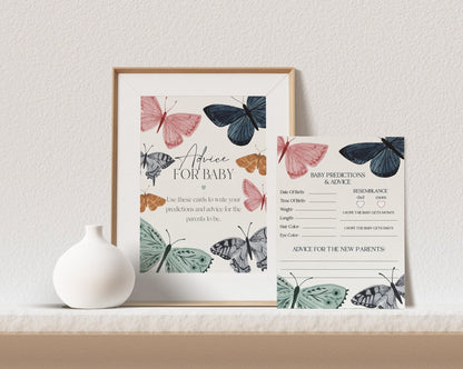 Boho Butterfly Advice for Baby Cards Printable Template, enchanted garden for girl fall or spring baby shower, little butterfly on the way