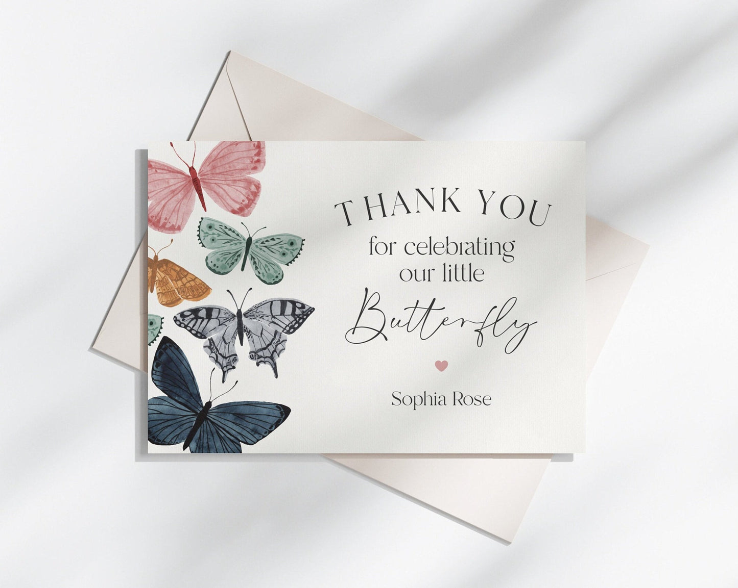 Boho Butterfly Thank You Card Printable for Girl Birthday or Baby Shower, enchanted garden summer bridal shower, a little butterfly party