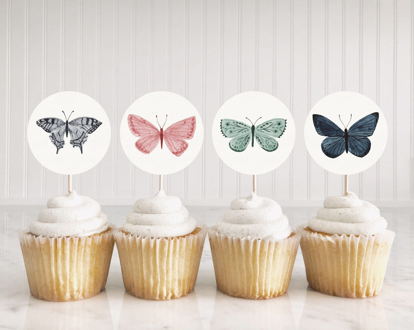 Boho Butterfly Cupcake Toppers Printable, Enchantedbaby shower, bridal shower, or birthday, spring party decor for summer garden party