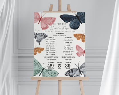 Boho Butterfly My First Year Milestone Sign Template, enchanted garden fall or spring birthday for girl, a little butterfly kisses birthday