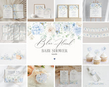  Blue Floral Baby Shower Printable Bundle, Blue Baby in Bloom baby shower for spring, Light Blue Hydrangeas Flowers instant download