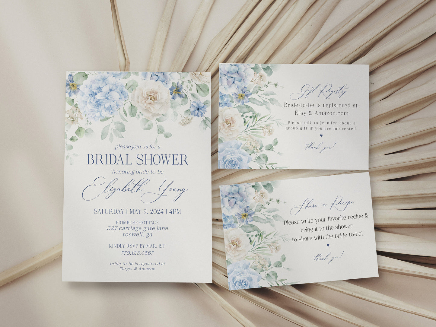 Blue Floral Bridal Shower Printable Bundle, Something Blue Before I Do spring bridal shower, Light Blue Hydrangeas Flowers instant download