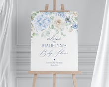  Blue Floral Baby Shower Welcome Sign Printable Template, Blue Baby in Bloom baby shower for spring Light Blue Hydrangea Flowers download