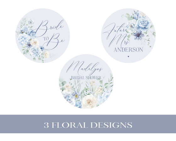 Blue Floral Bridal Shower Cupcake Toppers Printable Template, Something Blue Before I Do spring bridal shower Light Blue Hydrangea Flowers