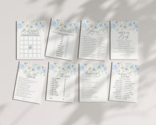  Blue Floral Baby Shower Games Set Printable Template, Blue Baby in Bloom spring baby shower Light Blue Hydrangea Flowers instant download
