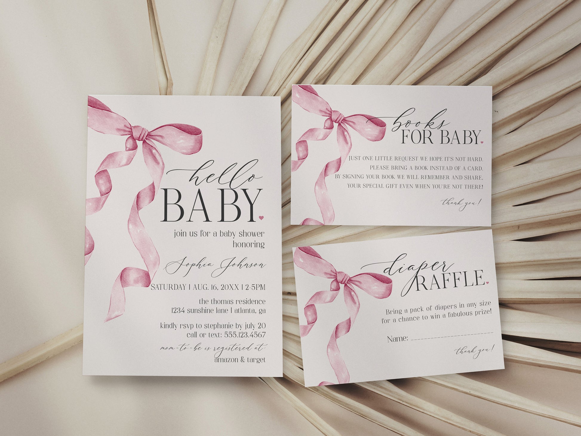 Pink Bow Baby Shower Bundle Printable Template – Wilde Peach Party